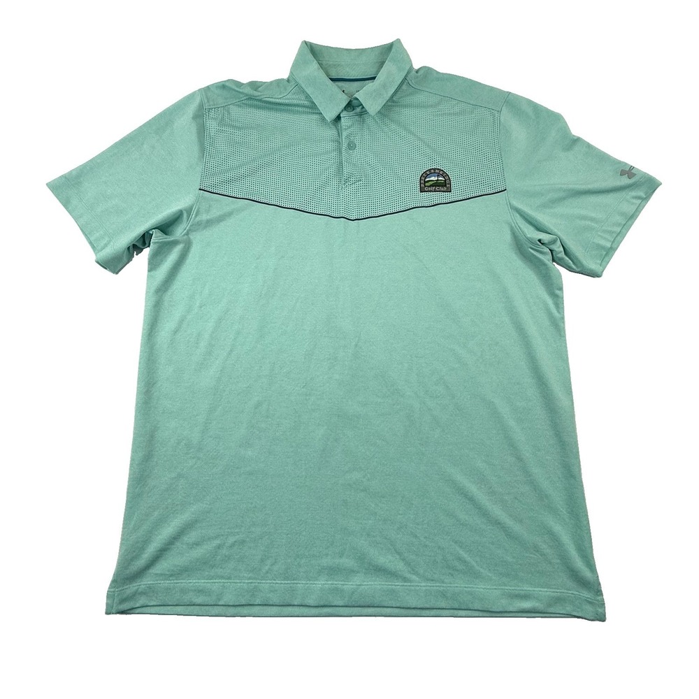 Under Armour Golf Polo Heather Blue Men's L Heat Gear Loose Fit Breckenridge GC